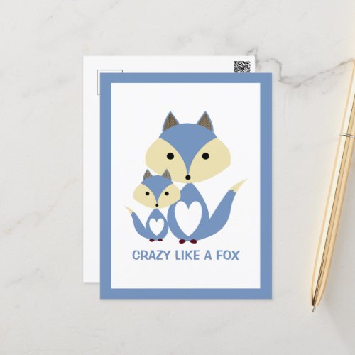 Crazy Like a Fox Blue Fox Burlap Postcard