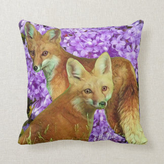 Crazy Like a Fox in Lilacs Throw Pillow
