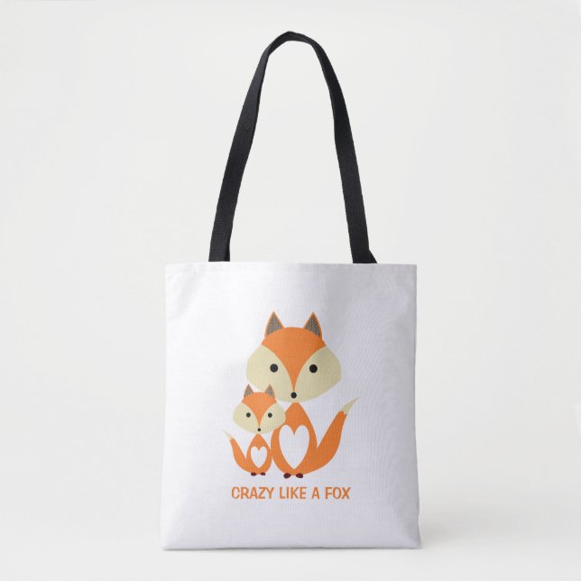 Crazy Like a Fox, Orange Fox Burlap Tote Bag (Front)