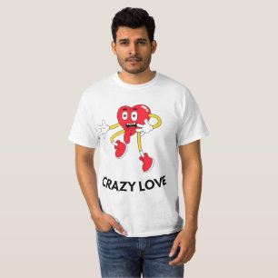 Crazy Love Heart Mascot Men's T-Shirt Fun Cartoon