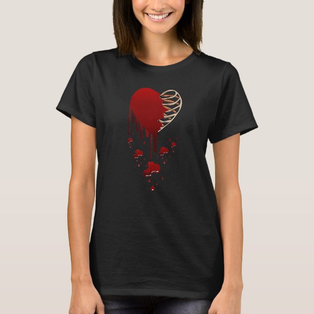 Crazy Love Hurt Broken Heart Pain Skeleton Bloody  T-Shirt (Front)