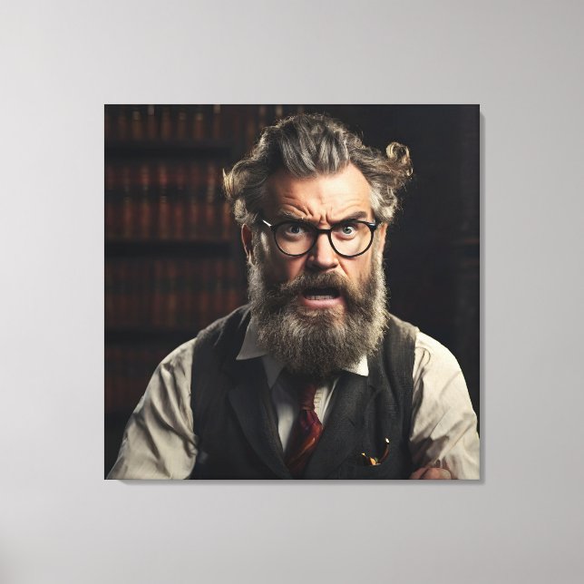 Crazy mad professor with beard canvas print (Front)
