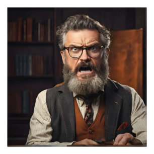 Crazy mad professor with beard photo print