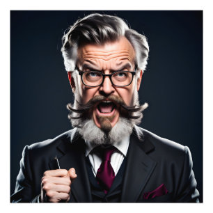 Crazy mad professor with beard photo print