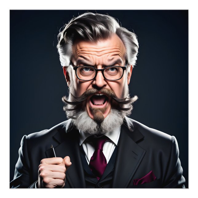 Crazy mad professor with beard photo print (Front)