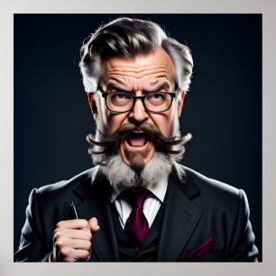 Crazy mad professor with beard poster