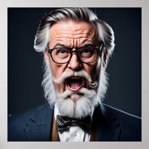 Crazy mad professor with beard poster