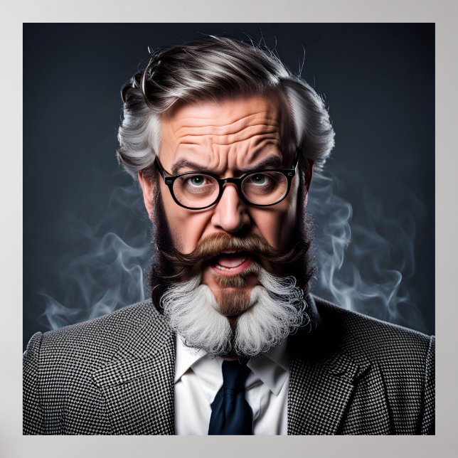Crazy mad professor with beard poster (Front)