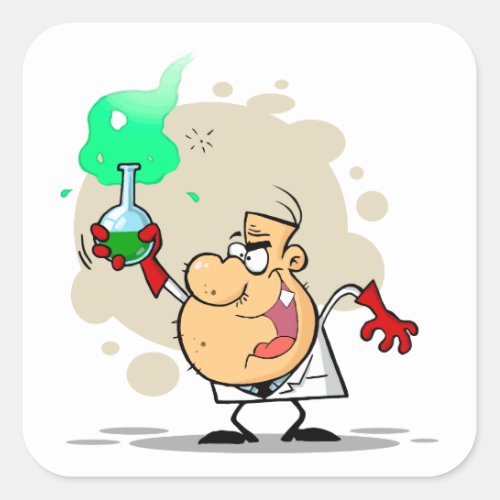 crazy mad scientist cartoon square sticker