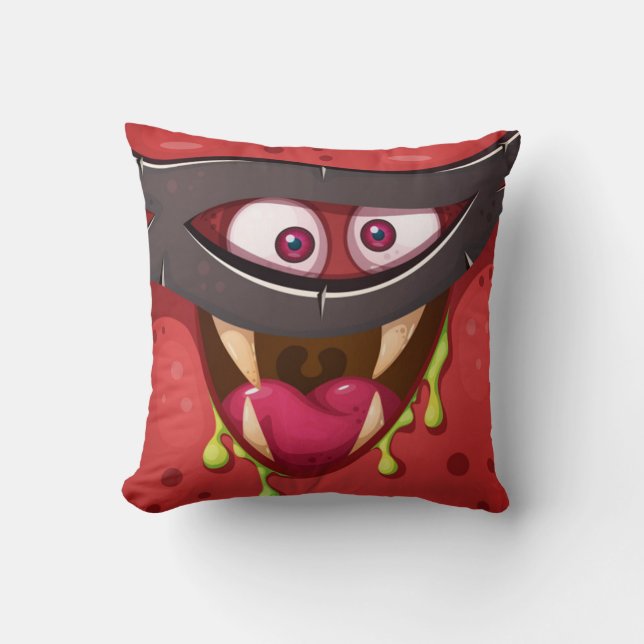 Crazy Masked Red Monster Throw Pillow (Front)