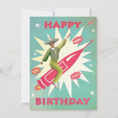 Crazy Mexican On Rocket Birthday Party Time Holiday Card