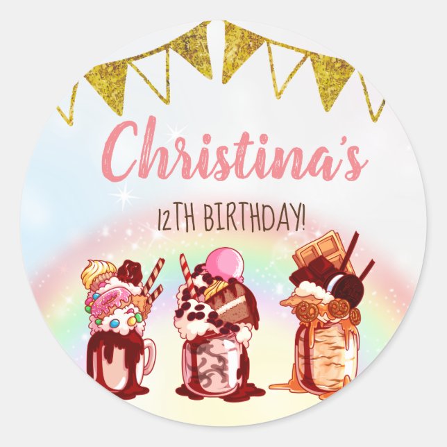 Crazy Milkshake Birthday Invitation Classic Round Sticker (Front)
