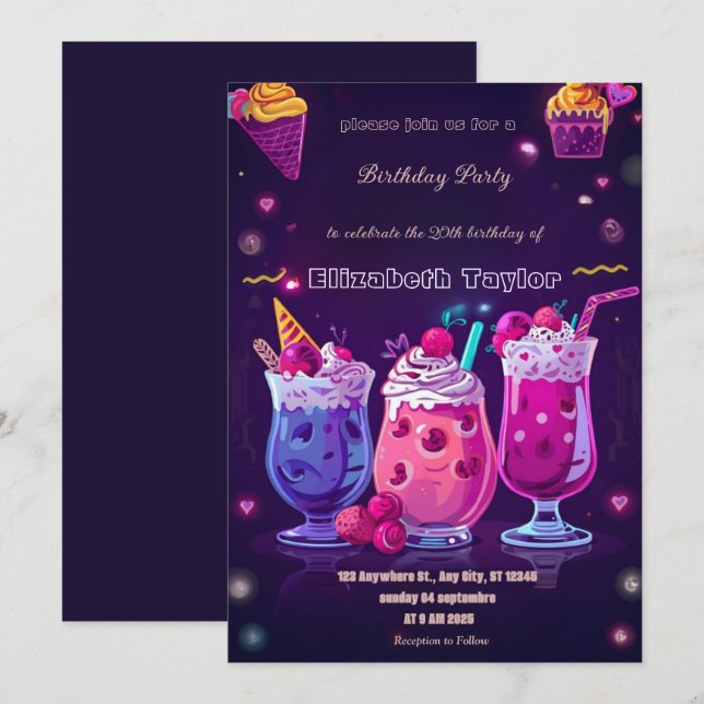 Crazy Milkshake Party Invitation – Colorful Sweet (Front/Back)
