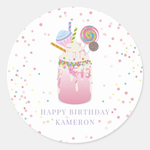 Crazy Milkshake Pink Candy Cupcake Birthday Party Classic Round Sticker