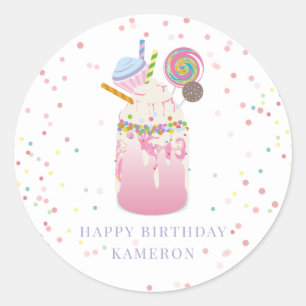 Crazy Milkshake Pink Candy Cupcake Birthday Party Classic Round Sticker