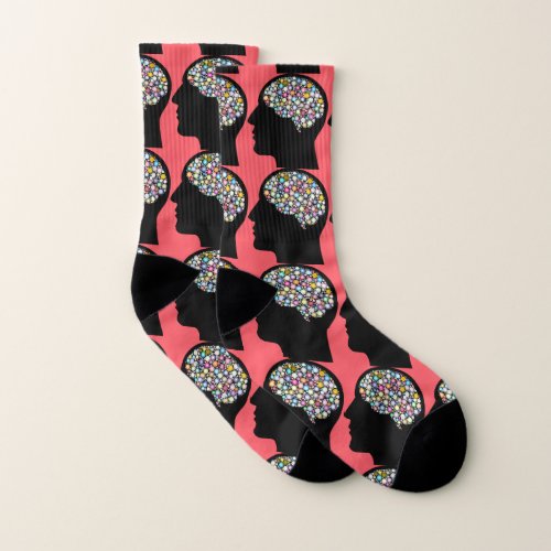 Crazy Mind Brain Pattern Coral Pink Socks