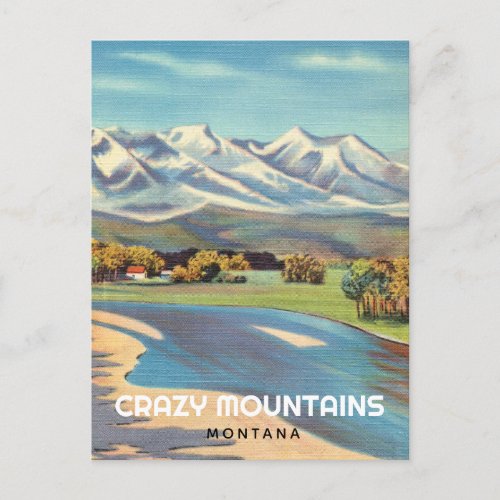 Crazy Mountains and Yellowstone River Montana Postcard