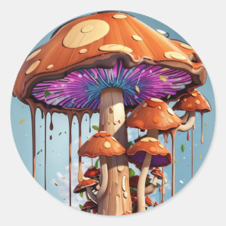 Crazy mushrooms psychedelic stickers round shape