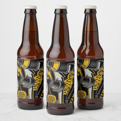 Crazy Music Black Yellow Graffiti Spay all star Beer Bottle Label