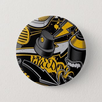 Crazy Music Black Yellow Graffiti Spay All Star Button by nonstopshop at Zazzle
