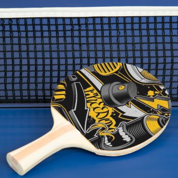 Crazy Music Black Yellow Graffiti Spay All Star Ping Pong Paddle by nonstopshop at Zazzle