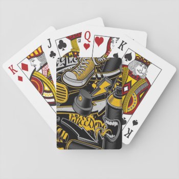Crazy Music Black Yellow Graffiti Spay All Star Playing Cards by nonstopshop at Zazzle