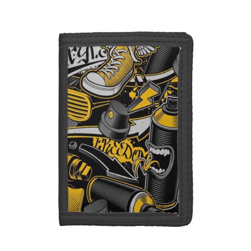Crazy Music Black Yellow Graffiti Spay all star Trifold Wallet
