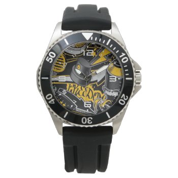 Crazy Music Black Yellow Graffiti Spay All Star Watch by nonstopshop at Zazzle