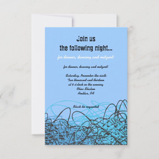 CRAZY MUSICAL NOTES Bar Bat Mitzvah Party Card (Front)