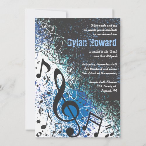 CRAZY MUSICAL NOTES Bar Mitzvah Invitation