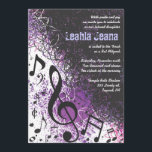 CRAZY MUSICAL NOTES Bar Mitzvah Invitation Violet<br><div class="desc">All my designs are ONE-OF-A-KIND original pieces of artwork designed by me! You can only find them here! I can customize this invite in anyway. All background colors, fonts and text can be changed to match your theme. I can even add your child's hebrew name to the invitation for you....</div>