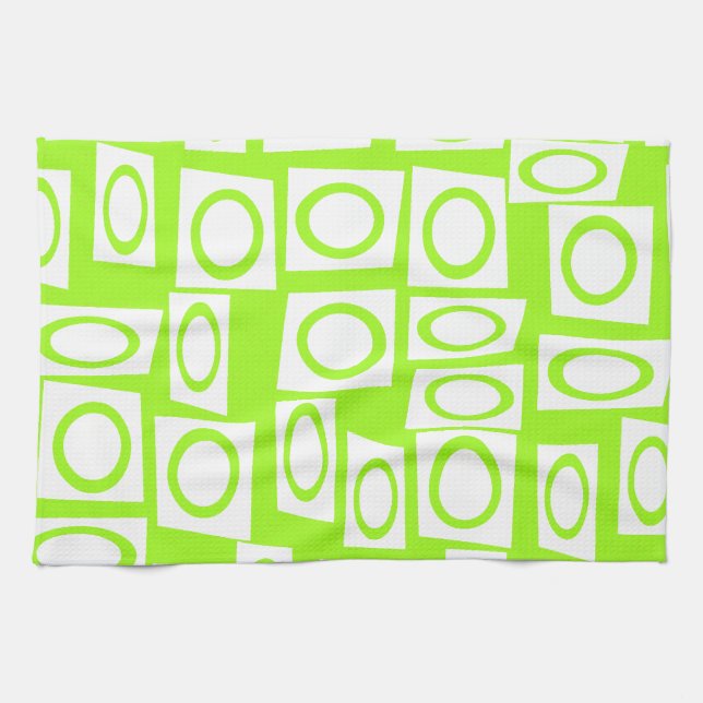 Crazy Neon Lime Green Fun Circle Square Pattern Towel (Horizontal)