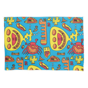 Crazy Ocean Creatures and Yellow Submarine Jigsaw Pillow Case