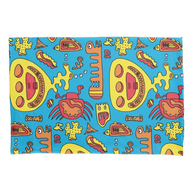 Crazy Ocean Creatures and Yellow Submarine Jigsaw  Pillow Case (Front)