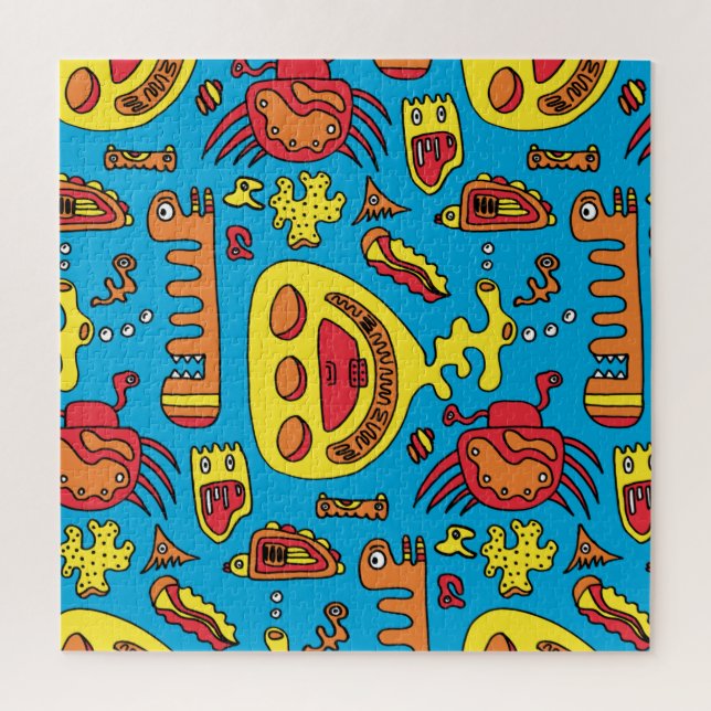 Crazy Ocean Creatures and Yellow Submarine Jigsaw Puzzle (Vertical)