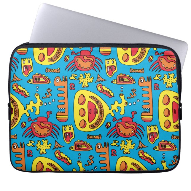 Crazy Ocean Creatures and Yellow Submarine Laptop Sleeve (Front)