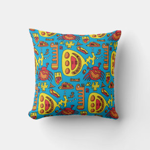 Crazy Ocean Creatures and Yellow Submarine  Silver Throw Pillow