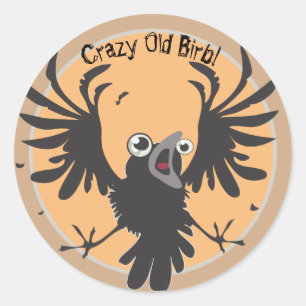 Crazy Old Birb Raven Classic Round Sticker