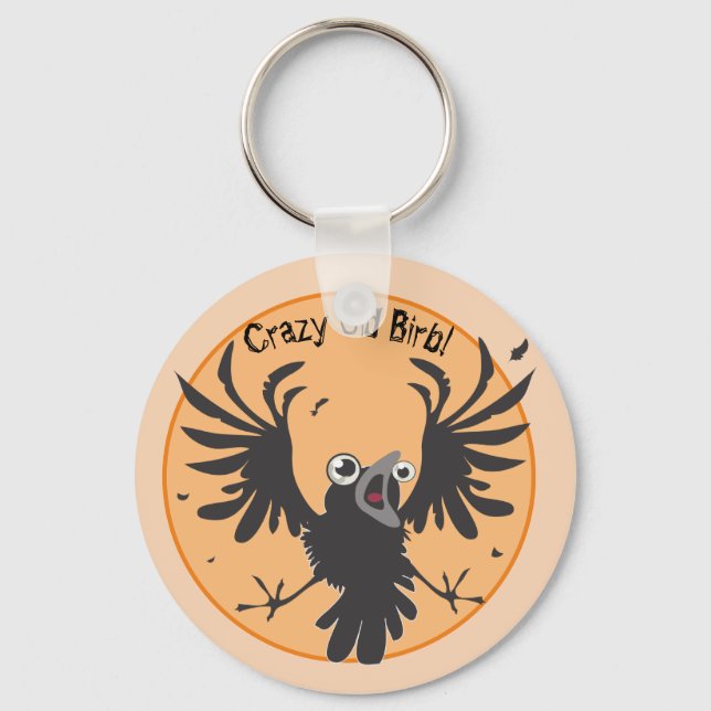 Crazy Old Birb Raven Keychain (Front)