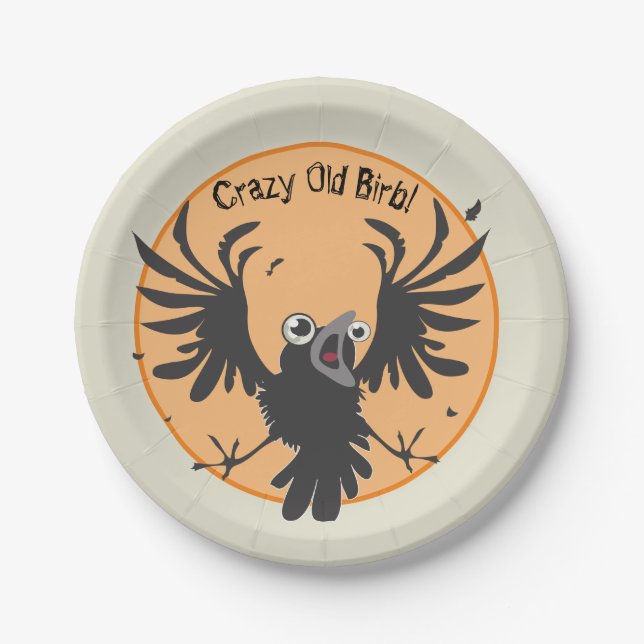 Crazy Old Birb Raven Paper Plates (Front)