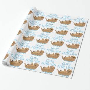 crazy otter lady cute! wrapping paper