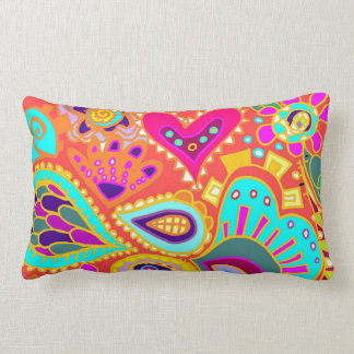 Crazy Paisley TWO sided Lumbar Orange & LIME Lumbar Pillow