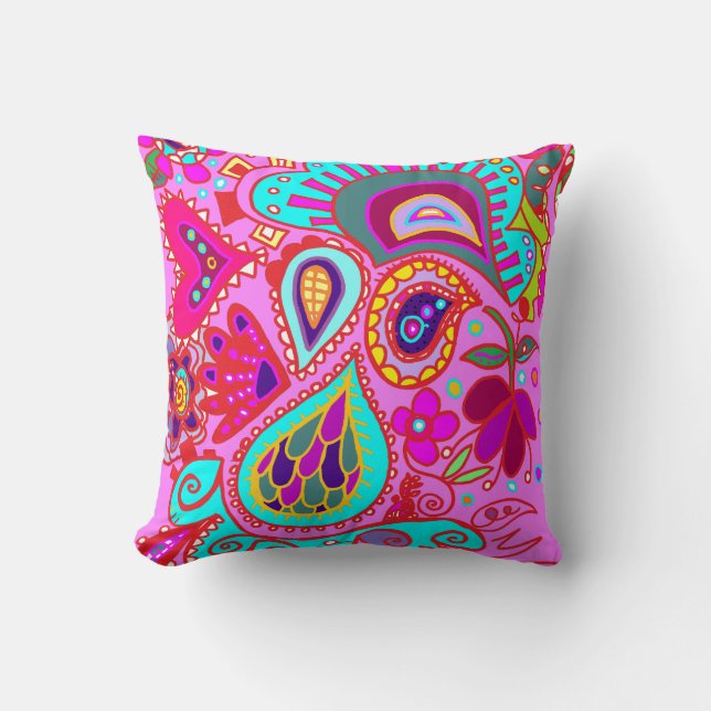 Crazy Paisley TWO sided PINK & PURPLE Throw Pillow (Front)
