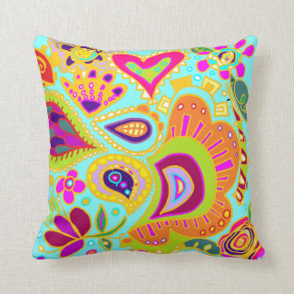 Crazy Paisley TWO sided Throw Pillow Aqua/Orange