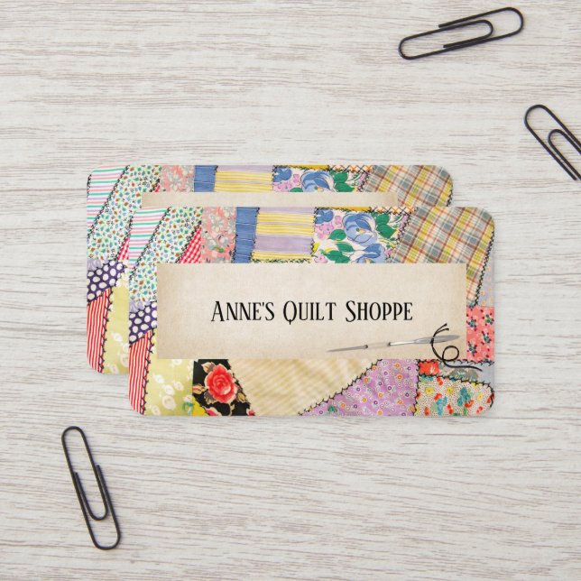 Crazy Patchwork Quilt Design Business Card (Front/Back In Situ)