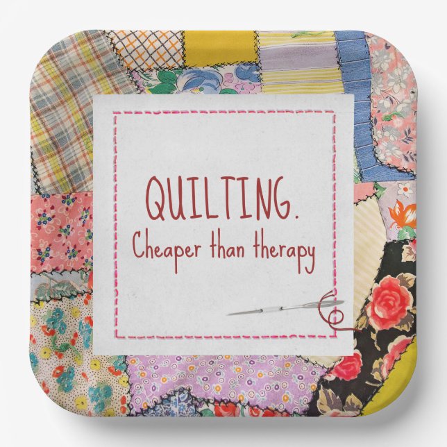 Crazy Patchwork Quilt With Fun Quote Paper Plates (Front)