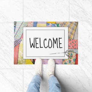 Crazy Patchwork Quilt With Welcome Text Doormat