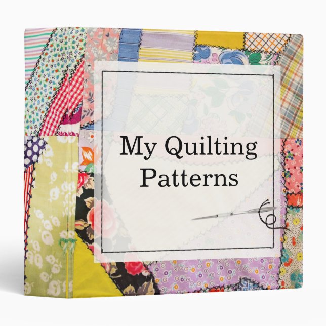 Crazy Patchwork Quilt With Zigzag Stitching 3 Ring Binder (Front/Spine)