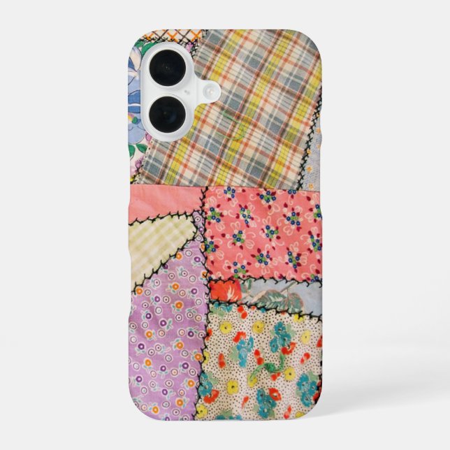 Crazy Patchwork Quilt With Zigzag Stitching iPhone Case (Back)