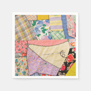 Crazy Patchwork Quilt With Zigzag Stitching Napkins